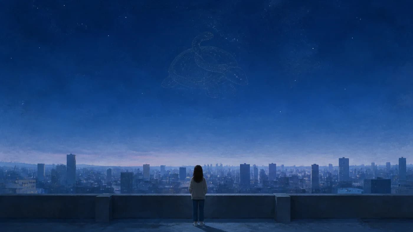 天有异象 —— 天空北边,一只闪着微弱光芒的乌龟和一条小蛇交缠于一处